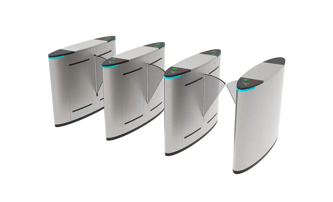 Modular three-lane Exhibition Hall Flap Barrier Turnstile AT306, expandable multi-unit flap barrier system for medium and large exhibition entry access control