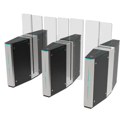 AT604-TC-01 high-security sliding turnstile with black-silver finish, featuring servo motor drive for ultra-silent operation.