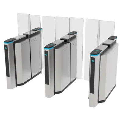 Modern AIPADA AT605 full-height sliding turnstile gate with transparent acrylic arms for office building access control