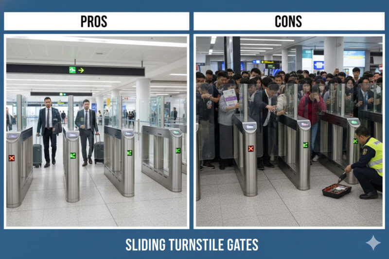 ![Advantages and disadvantages of sliding turnstile gates](https://aipadaturnstile.com/wp-content/uploads/2026/04/What-are-the-Pros-and-Cons-of-Sliding-Turnstile-Gates.jpg "Sliding Turnstile Pros and Cons")