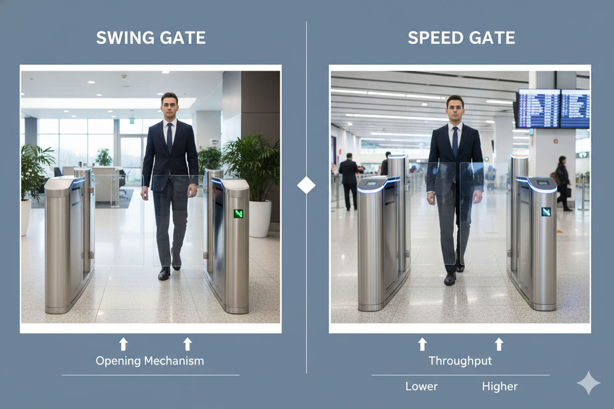 ![Comparing swing gates and speed gates](https://aipadaturnstile.com/wp-content/uploads/2026/04/What-is-the-Difference-Between-Swing-Gate-and-Speed-Gate.jpg "Swing vs. Speed Gates")