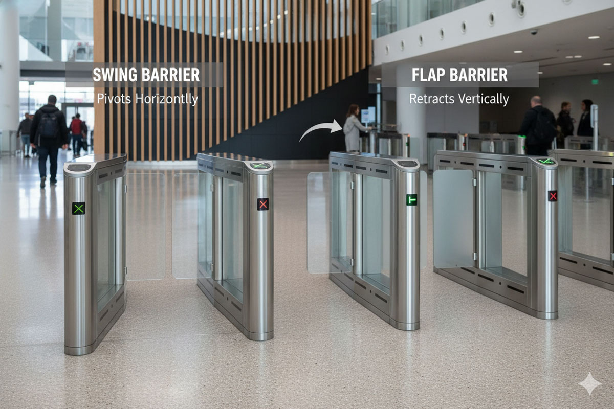 ![Comparison between swing barriers and flap barriers](https://aipadaturnstile.com/wp-content/uploads/2026/04/What-is-the-Difference-Between-a-Swing-Barrier-and-a-Flap-Barrier.jpg "Swing vs Flap Barrier")