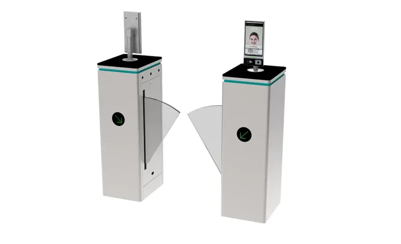 Gym Flap Barrier Turnstile AT315 13 AT315-LD-03 SUS304 stainless steel flap barrier turnstile with built-in top facial recognition mounting slot for gym member access control