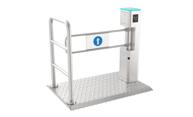 stainless steel swing turnstile, supermarket entry swing barrier with safety handrail