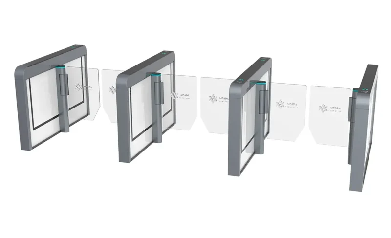 slim speed gate turnstile, modern office lobby speed barrier with minimalist rectangular cabinet