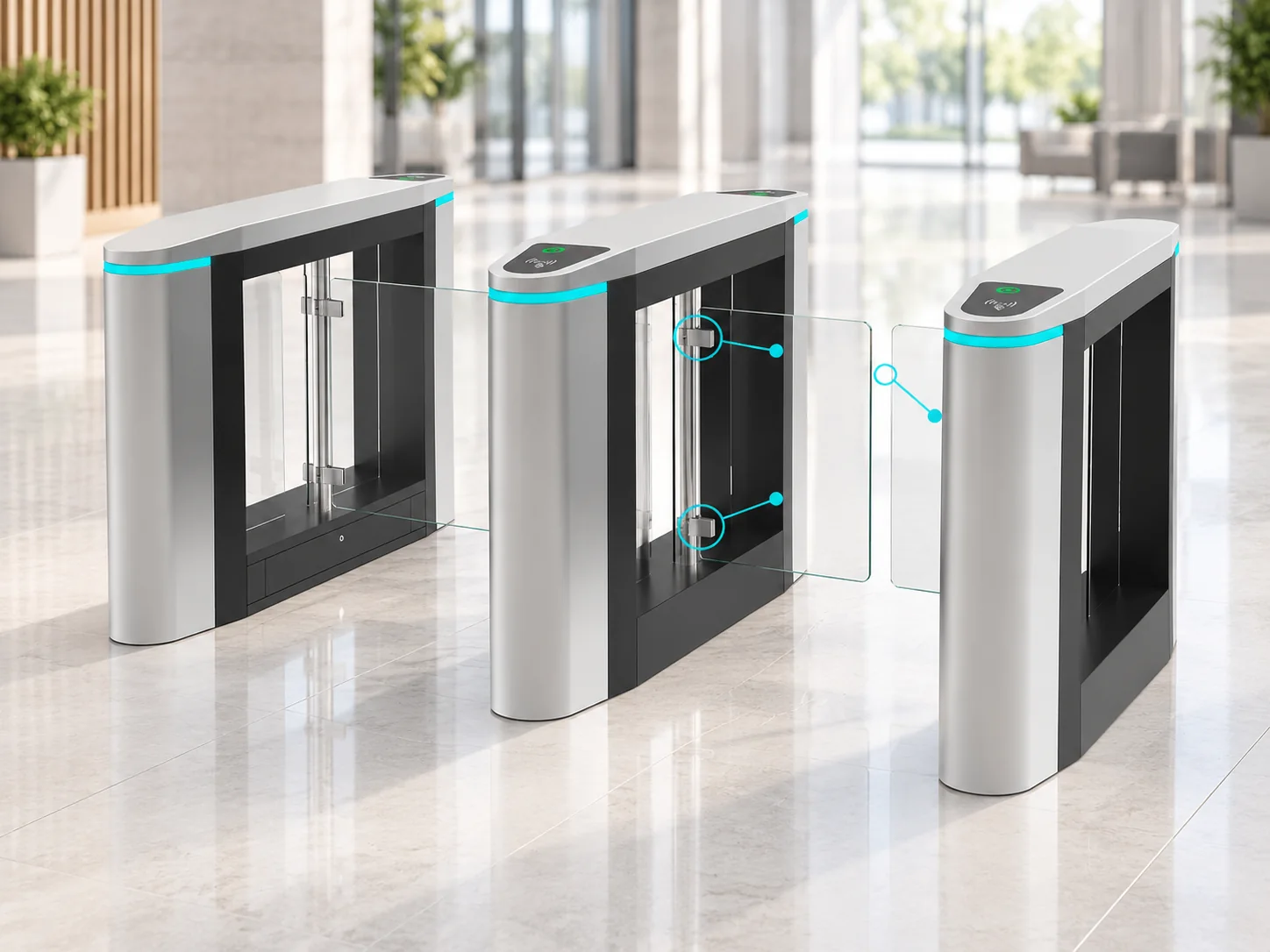 Glass Swing Turnstiles: Panel Safety and Replacement 1 AIPADA glass swing turnstile panel and fixing structure