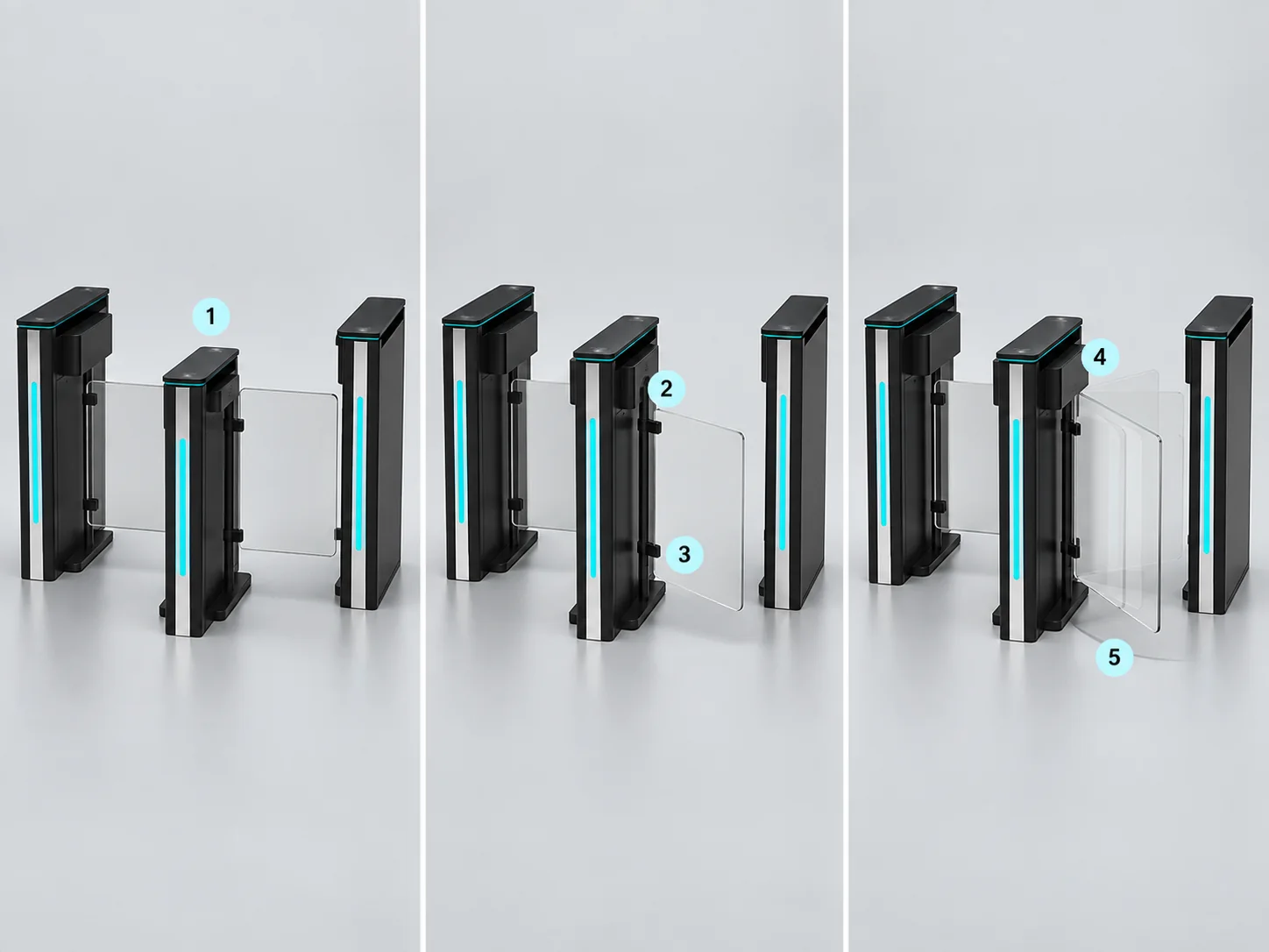 Glass Swing Turnstiles: Panel Safety and Replacement 2 Glass swing turnstile panel replacement sequence