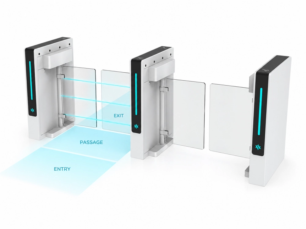 Optical swing turnstile sensor zones during pedestrian passage